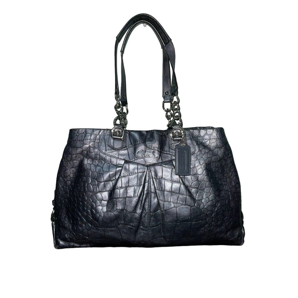 Coach Ashley F17661 Camel Bluish Gray Color Alligator Leather Carry all Tote Bag